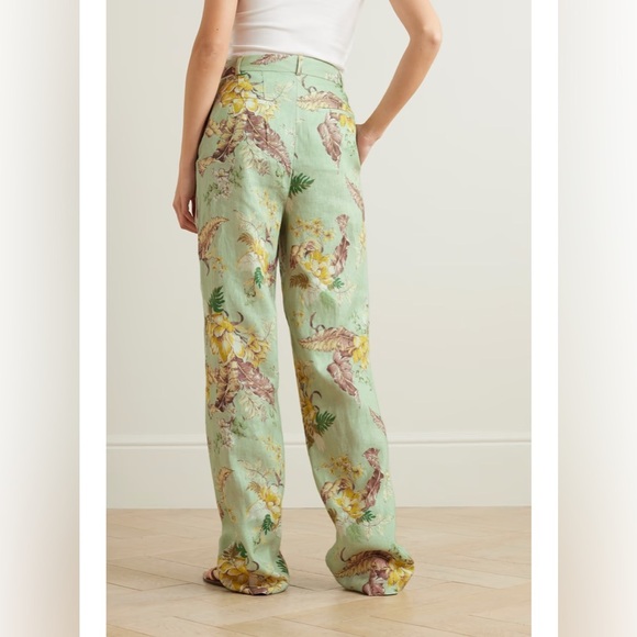NWT Zimmermann Matchmaker Linen Straight Trouser Pants Mint Tropical Floral - Picture 4 of 14
